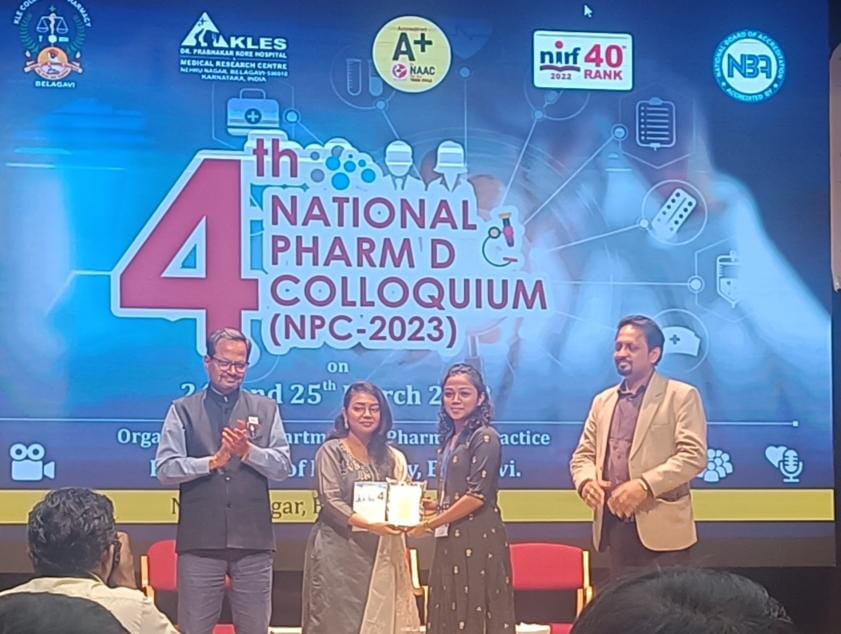 Miss. Megha S. Kumar ,V Pharm D,NET Pharmacy College awarded for the best oral presentation