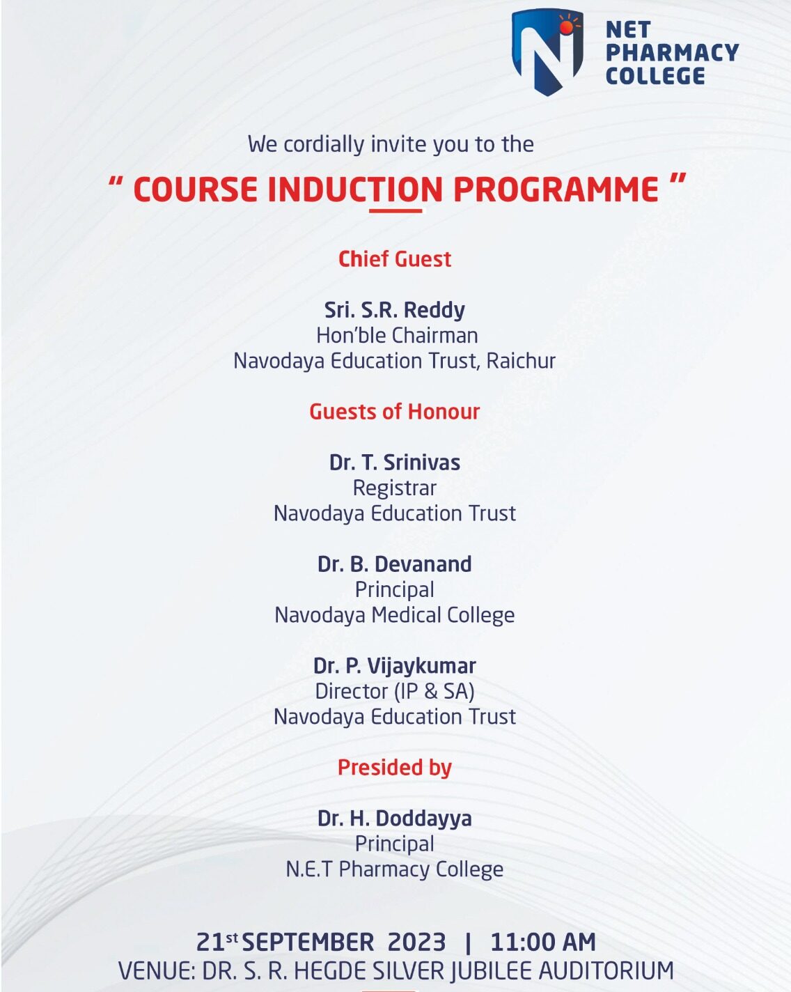 Course Induction Programme, Organized by NET Pharmacy College